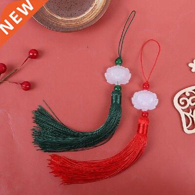 1Pcs Chinese Retro White Jade Lotus Tassel Fringe DIY Alloy