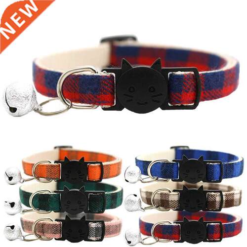 Pet Cat Dog Safety Plaid Cat Collar Buckles With Bell Adjust