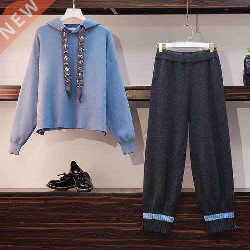 Knitted Sweater 2 Piece Set Women Outfits Long Sleeve Hoodie