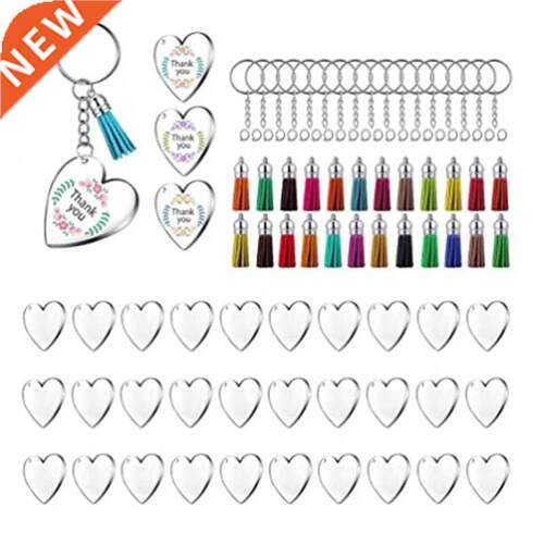 90Pcs Acrylic Discs Clear Heart Keychain Blanks Charms and C