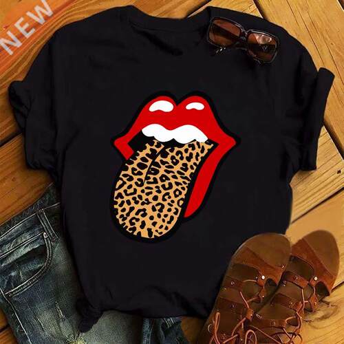 New Fashion Women's Casual Lip Printed T-Shirt Summer Short