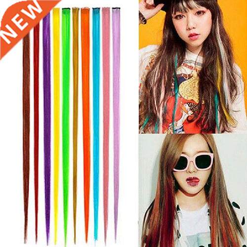 Women's Multi-Color Long Straight Synthetic Clip In Human