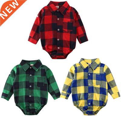 0-24M Newborn Baby Boys Girls Chrimas Plaid Romper Jumpsu