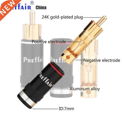 Preffair R1764 Hifi 8Pcs RCA Plug Gold Plated 7mm Male Doubl