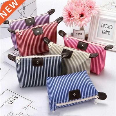 6-Color Ladies Korean Striped Casual Cosmetic Bag, Zipper