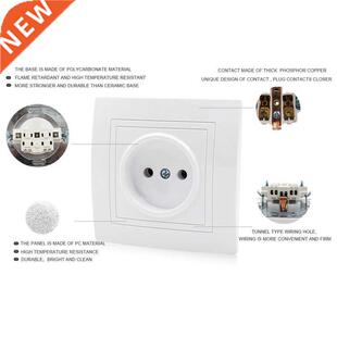 European 2 Pins Power Socket Round Hole Wall White Panel Soc