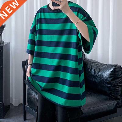 T Shirt Men Cotton Striped Fashion Mens Summer T-shirts 5XL