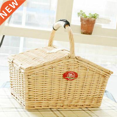 Wicker picnic basket collapsible shopping basket with lid