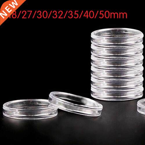 10Pcs/Box Coin Box Clear 18-40mm Round Boxed Holder Plastic