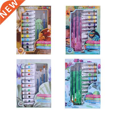 12ml 12 Colors Professional Acrylic Paints Brush Palette Han