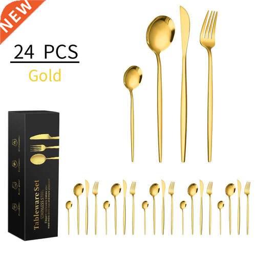 24Pcs/Set Stainless Steel Dinnerware Sets Western Dinner