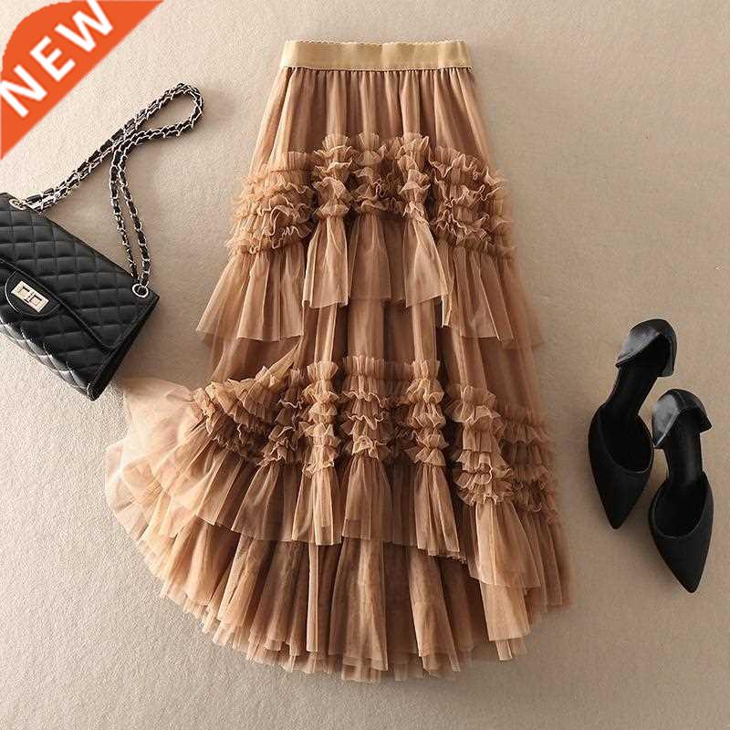 2021 New Elastic High Waist Mesh Cake Skirt Women Fashion Sw