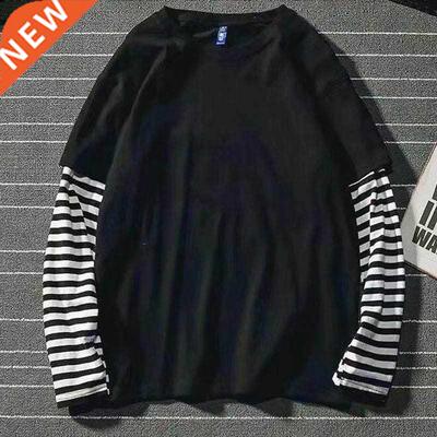 Korean Harajuku Black White Striped Hip Hop T-shirts Men Wom