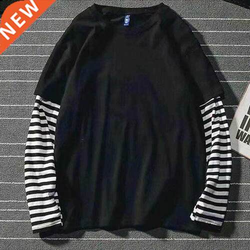 Korean Harajuku Black White Striped Hip Hop T-shirts Men Wom