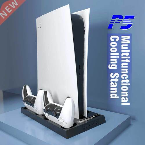 For PS5 Vertical Stand With Cooling Fan Base Dual Controller