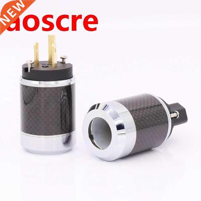 Pair Carbon Fiber Gold Plated US AC Power Cord Cable Plug HI