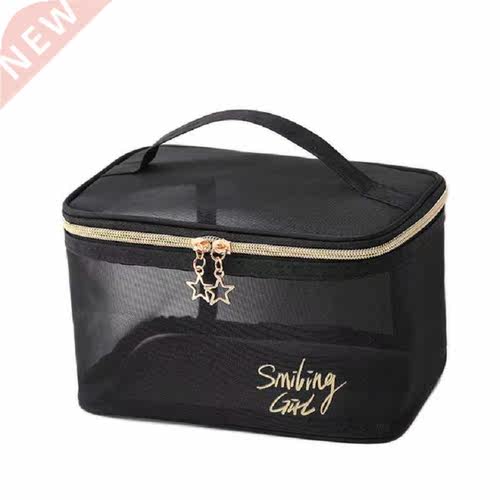 1Pcs Black Mesh Women Cosmetic Bag Transparent Travel Organi