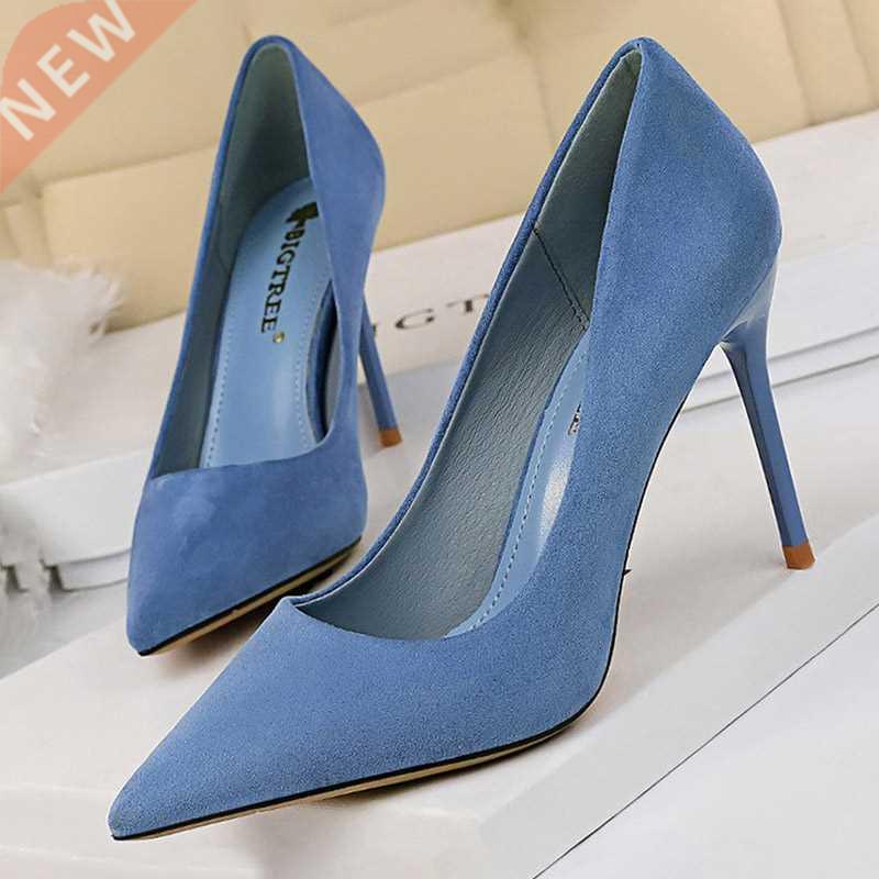 BIGreE Shoes 2022 New Women Pumps Suede High Heels Shoes Fas