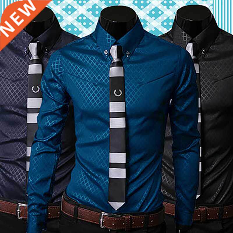 new argyle luxury mens shirt business style slim soft comfo