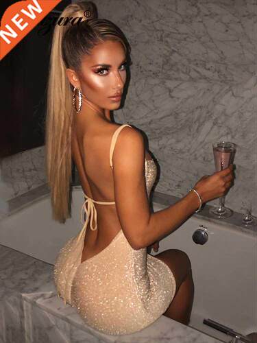 Dulzura Bling Glitter Sequin Women Strap Mini Dress Ruched L