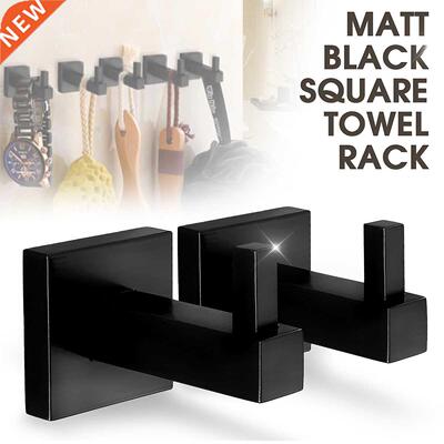 Matte Black Stainless Steel Square Towel Rack Wall Mounted H