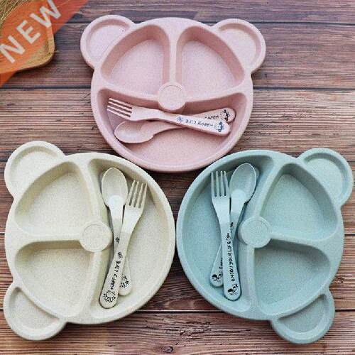 1Set Dinner plate With Fork Spoon Cartoon Bear/Car Shape