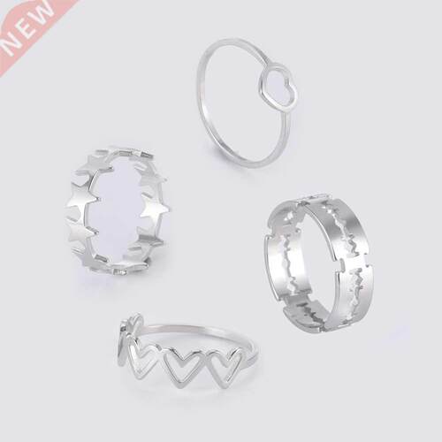 Teamer Women Ring Stainless Steel Heart Pentagram Ble Ring