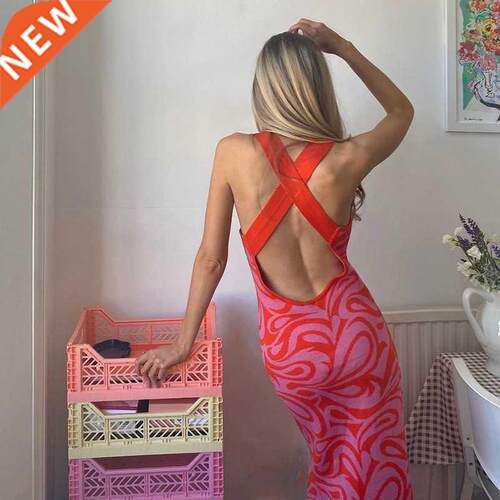 Women's Long Woolen Skirt Printed Halter Cross Sling
