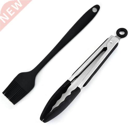 Silicone Food Tong Basting Brush Set Oil Brush Kitchen Tongs