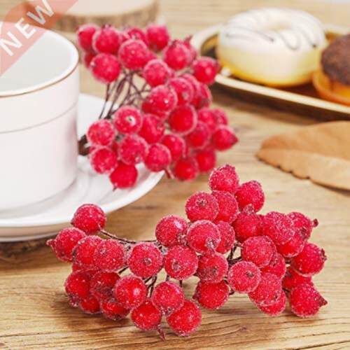 40 Pcs Red Artificial Flowers Fake Berry Double Head Cheap F