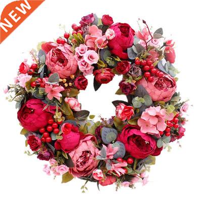 Decorative Door Wreath,Silk Flower Peony Head Flower Wreath