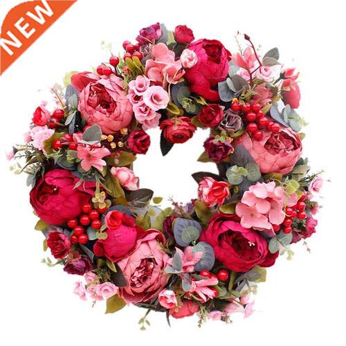 Decorative Door Wreath,Silk Flower Peony Head Flower Wreath