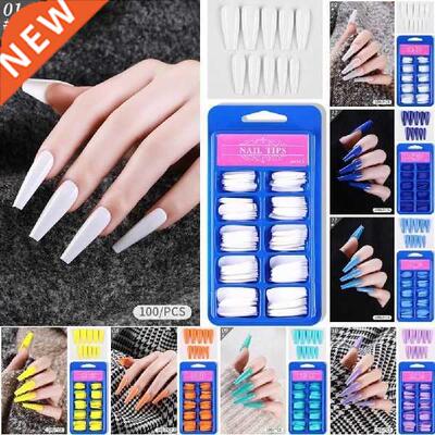 100 Pcs/Box Nail Tips Long Shape Full Paste ABS Portable