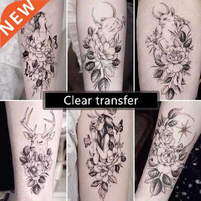 Black Large Snake Flower Fake Tattoo Sticker For Women Dot