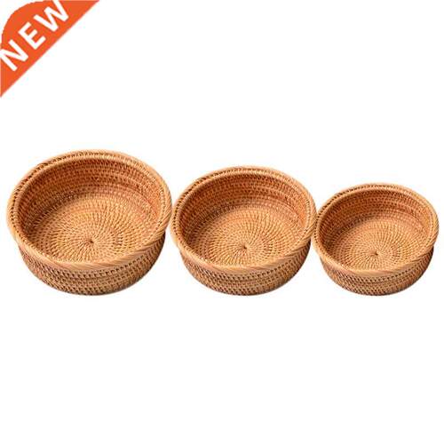 Round Rattan Woven Fruit Basket,Food Organizer Tray Snack