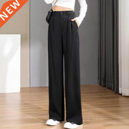 Women Chic Office Wear Straight Pants Vintage High Ladies T