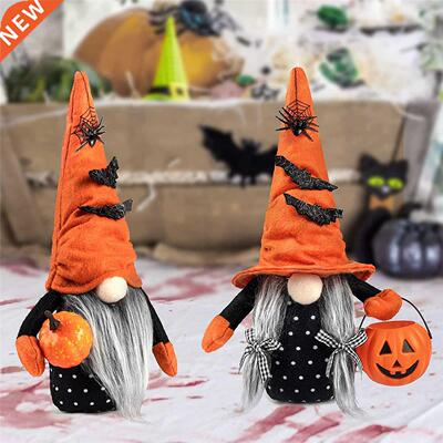 Halloween Plush Doll Couple Pointed Hat Dwarf with Pumpkin