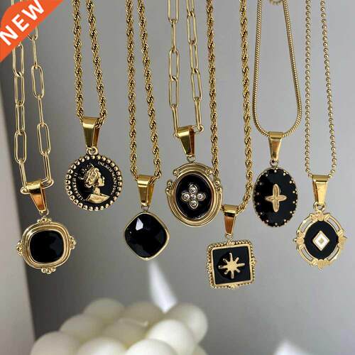 HangZhi 2022 New Retro Black Enamel Oval Square Cross Portra