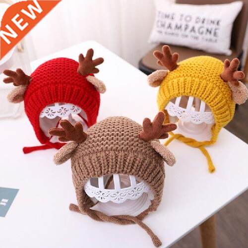 Cute Deer Elk Antlers Baby Hat Wnter Warm Plush Kntted
