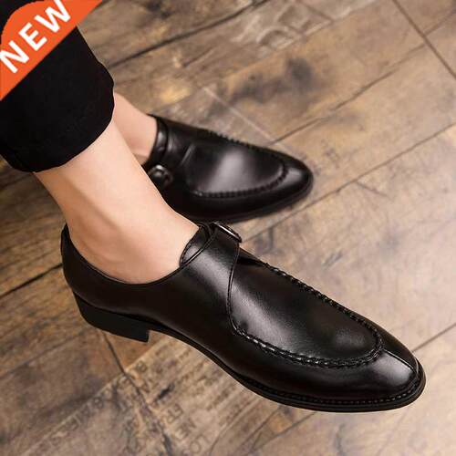 Leather shoes men Gingham Buckle Classic Business shoes for