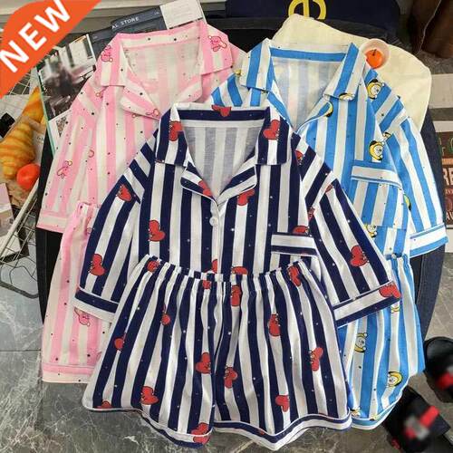 Women Sleepwear Heart Stripe Print Pajamas Sets Women Haraju