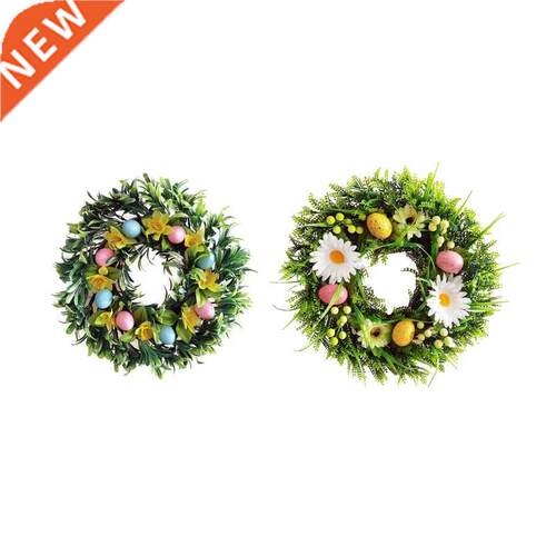 Easter Wreath for front Door Decorated with Artificial Eggs