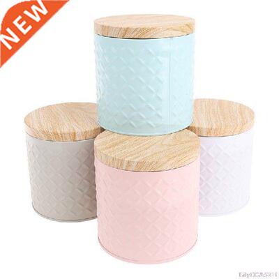 1X Empty Iron Box With Wood Grain Lid Candy Storage Box