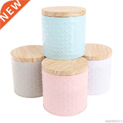 1X Empty Iron Box With Wood Grain Lid Candy Storage Box