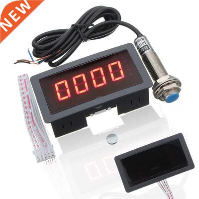 Red 4 Digital LED Tachometer RPM Speed Meter + NPN 5 Wires N