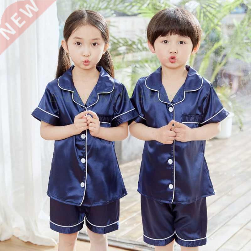 Children Pyjama Sets Silk Satin Sleepwear Summer Short Sleev