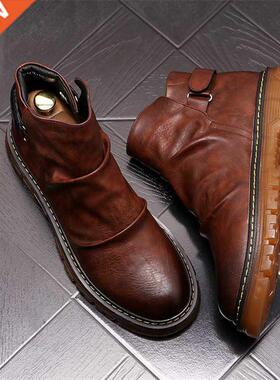 Autumn Retro Style Men Martin Shoes Flats Chelsea Ankle Boo