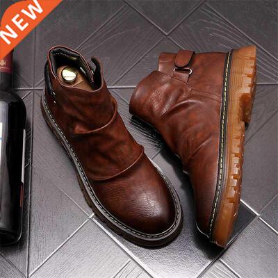 Autumn Retro Style Men Martin Shoes Flats Chelsea Ankle Boo