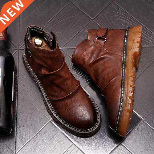 Autumn Retro Style Men Martin Shoes Flats Chelsea Ankle Boo
