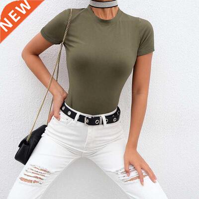 Casual Basic Black White Bodysuit Women Summer Short Sleeve